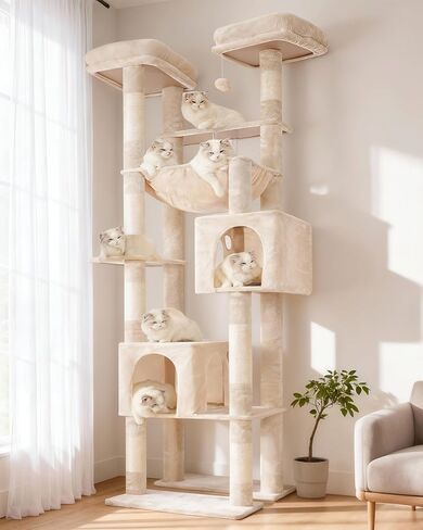 Hey-Brother Tall Cat Tree Tower ، وظائف خدش شديدة التحمل مع منصات كبيرة ، شقق مريحة ، أرجوحة كبيرة ، كرات ألعاب ، أثاث متعدد المستويات للقطط البالغة الداخلية ، 80.7 بوصة ، رمادي مدخن MPJ039G in Kuwait