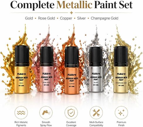 Chrome Airbrush Paint - 5 Colors, Ready-to-Use Alcohol-Based Metallic Airbrush Paint Set for Metal, Plastic Model, DIY Crafts, and Resin Projects - 5 x 30ml Bottles in Saudi Arabia