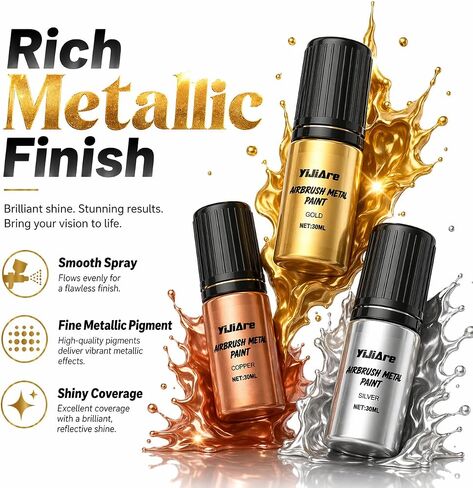 Chrome Airbrush Paint - 5 Colors, Ready-to-Use Alcohol-Based Metallic Airbrush Paint Set for Metal, Plastic Model, DIY Crafts, and Resin Projects - 5 x 30ml Bottles in Saudi Arabia