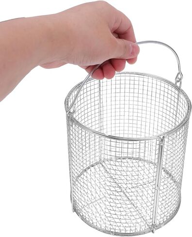 Kichvoe Stainless Steel Ultrasonic Cleaning Basket with Swinging Handle 5.90In Dip-and-Drain Parts Basket High-Temperature Resistant for Industrial Laboratory Use in Kuwait