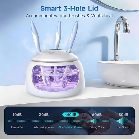 Ultrasonic Retainer Cleaner with UV Light - 45kHz Deep Cleaning Pod for Dentures, Aligners, Night Guards - Includes Cleaning Brush, 200ml Capacity (Snow-White) in Kuwait