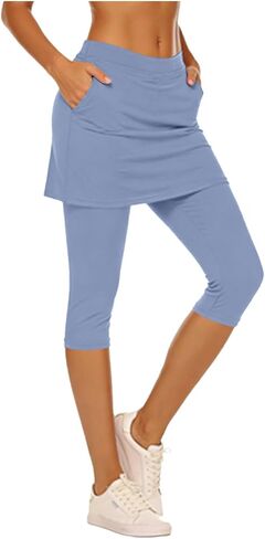 Skirted Leggings for Women Capris Tights High Waisted Tummy Control Capri Pants for Athletic Workout Gym Yoga in Kuwait