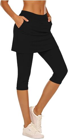 Skirted Leggings for Women Capris Tights High Waisted Tummy Control Capri Pants for Athletic Workout Gym Yoga in Kuwait