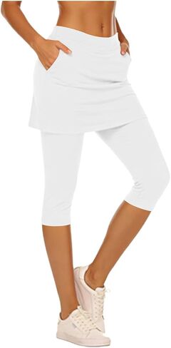 Skirted Leggings for Women Capris Tights High Waisted Tummy Control Capri Pants for Athletic Workout Gym Yoga in Kuwait