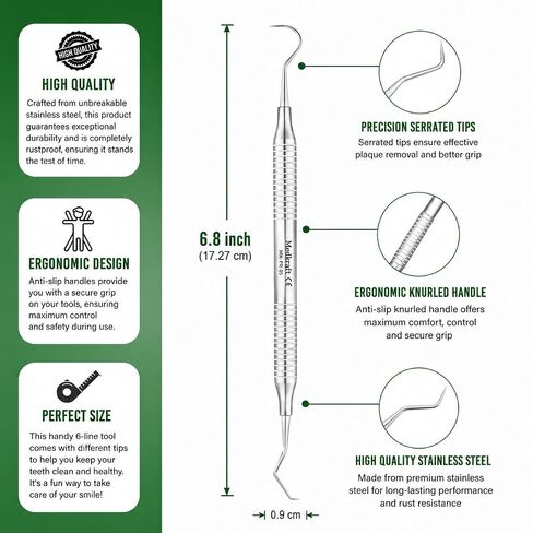 Medkraft Dental Probe No.5 Explorer - مجموعة من 3 - اختيار الأسنان للكشف عن الجير البلاك - أدوات تنظيف الأسنان - الفولاذ المقاوم للصدأ بدرجة جراحية - مقبض مخرش - أدوات طب الأسنان الاحترافية in Kuwait