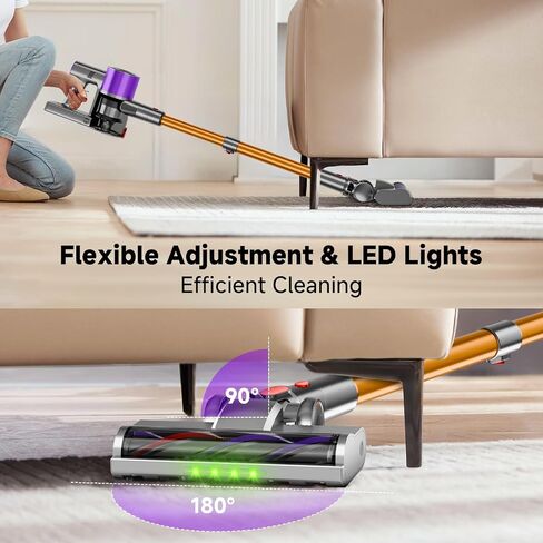 مكنسة كهربائية لاسلكية، مكنسة كهربائية بقوة 40 كيلو باسكال مع مصباح أمامي LED، بطارية قابلة للفصل، مكانس كهربائية محمولة خفيفة الوزن 8 في 1 لسجاد شعر الحيوانات الأليفة والأرضيات الصلبة، أرجواني in Kuwait