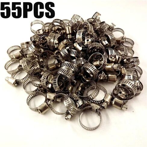 55Pcs 16-25mm Worm Drive Adjustable Stainless Steel Fuel Line Hose Clips Hoop Clamps in Saudi Arabia