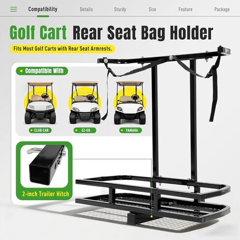 WUTIST Golf Bag Holder Compatible with Club Car/EZGO/Yamaha with 2" Receiver Golf Cart Rear Seat Bag Holder Rack Steel Powder Coated Black in Kuwait