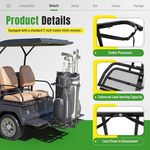 WUTIST Golf Bag Holder Compatible with Club Car/EZGO/Yamaha with 2" Receiver Golf Cart Rear Seat Bag Holder Rack Steel Powder Coated Black in Kuwait