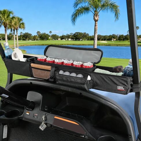 KEMIMOTO Golf Cart Storage Bag, Front Storage Basket with Insulated, Foldable Golf Cart Organizer Bag, Compatible with EZGO Club Car Precedent, Tempo, Onward, Drive2, No Drilling, Black in Kuwait