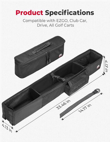 KEMIMOTO Golf Cart Storage Bag, Front Storage Basket with Insulated, Foldable Golf Cart Organizer Bag, Compatible with EZGO Club Car Precedent, Tempo, Onward, Drive2, No Drilling, Black in Kuwait