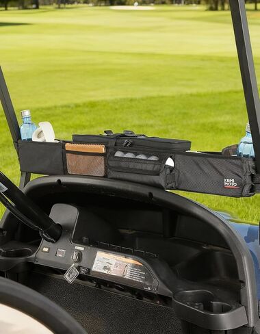 KEMIMOTO Golf Cart Storage Bag, Front Storage Basket with Insulated, Foldable Golf Cart Organizer Bag, Compatible with EZGO Club Car Precedent, Tempo, Onward, Drive2, No Drilling, Black in Kuwait