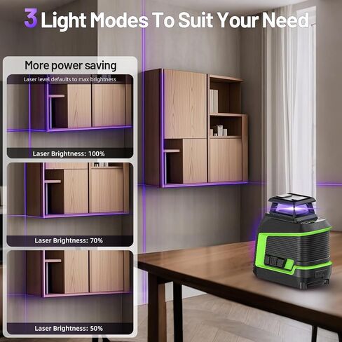 Huepar 360° Laser Level, 82Ft - 165Ft Self Leveling Laser Level with Pulse Mode, 3 Brightness Levels Rechargeable Li-ion Battery Purple Line Laser Leveler Tool for DIY Indoor Project in Kuwait
