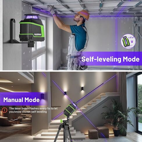 مستوى ليزر Huepar 360 درجة، 82 قدمًا - 165 قدمًا مستوى ليزر ذاتي التسوية مع وضع النبض، 3 مستويات سطوع قابلة لإعادة الشحن، بطارية ليثيوم أيون، أداة تسوية ليزر بخط أرجواني لمشروع داخلي DIY in Saudi Arabia