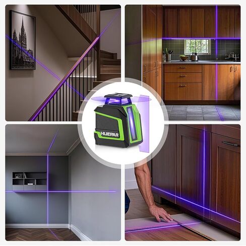Huepar 360° Laser Level, 82Ft - 165Ft Self Leveling Laser Level with Pulse Mode, 3 Brightness Levels Rechargeable Li-ion Battery Purple Line Laser Leveler Tool for DIY Indoor Project in Kuwait