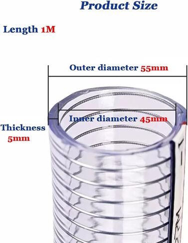 PVC Steel Wire Hose for Garden Watering Pump Transfer 1 Meter Multiple Sizes(45mm x 5mm) in Kuwait