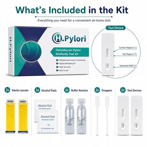 Helicobacter Pylori Home Test Kits - 2 Pack, Fast & Easy Reading, Accurate Self-Check Delivers Results Within 10-15 Minutes for Home Use in Kuwait