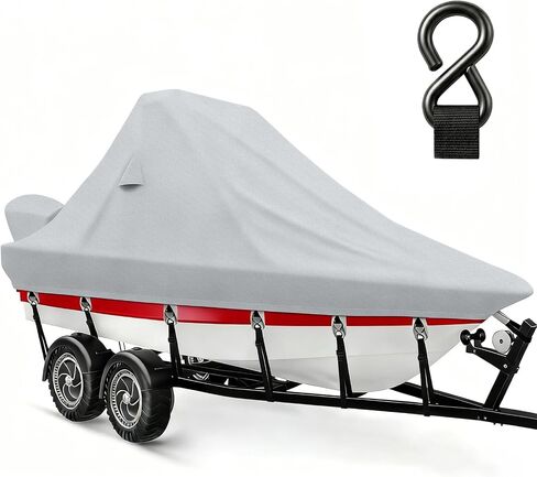 Wake Tower Boat Cover, 1200D Waterproof Boat Cover with Wake Tower with 15 Metal Buckles & Motor Cover, 2-Layer Thickened Bow & Stern, Fits 25-27ft V-Hull Boats with Ski/Wakeboard Tower, Gray in Kuwait
