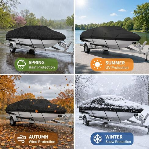 Heavy Duty Boat Cover for Tracker Bass Tracker Pro 17 1990–2026, Marine Grade Oxford Fabric, Trailerable UV-Resistant Speed Boat Cover with Elastic Hem & Adjustable Straps in Kuwait