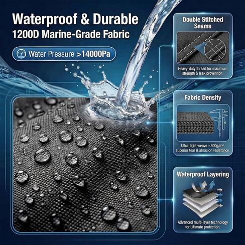 Ratchet Hurricane Proof Heavy Duty Waterproof Boat Cover, 16-18.5ft Mooring & Trailerable 1200D Bass Boat Cover with Motor Cover for Bass Tracker,Black in Kuwait