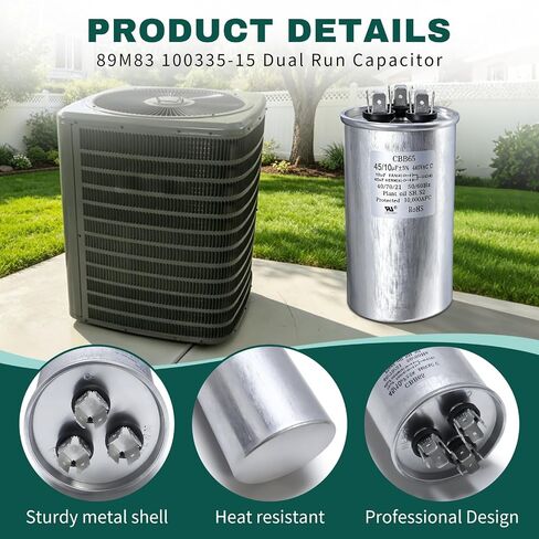 89M83 100335-15 Dual Run Capacitor Compatible with Lennox GE 45/10μF ±5% 440VAC 89M83 Capacitor for HVAC Capacitor for Air Conditioner Condenser Fan Motor and Compressor Replacement in Kuwait