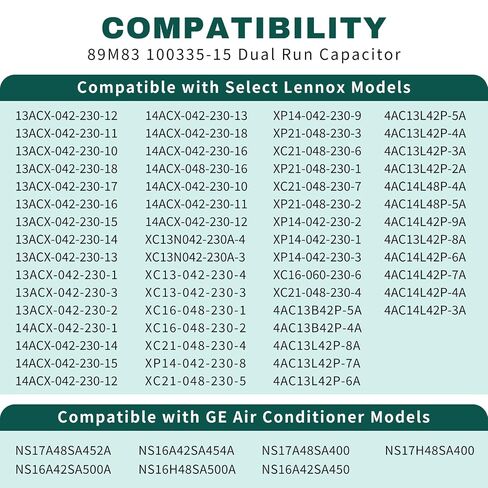 89M83 100335-15 Dual Run Capacitor Compatible with Lennox GE 45/10μF ±5% 440VAC 89M83 Capacitor for HVAC Capacitor for Air Conditioner Condenser Fan Motor and Compressor Replacement in Kuwait
