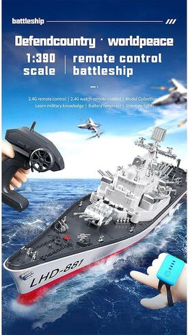 Battleship Loche Remote Control ، LHD-881 1/390 2.4G RC Electric High-Freecency-Twin-Legine Battleship Model ، RC Boat Racing Boat Model Great Great Gift Toy Wabor in Kuwait