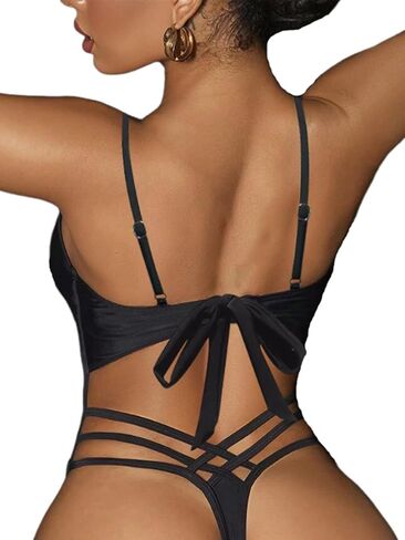 YELAIVP Women Sexy Thong One Piece Swimsuits Cheeky V Neck Bathing Suit Slimming High Cut Crisscross Backless Swim Suits in Kuwait