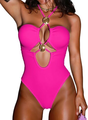 EHSUYAB Women Sexy Plunge V One Piece Swimsuit,Backless Cheeky High Cut Out Swimsuit,Bandeau Monokini Beach Outfit Pool Party in Kuwait
