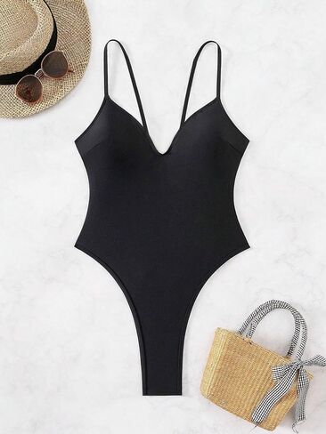 YELAIVP Women Sexy Thong One Piece Swimsuits Cheeky V Neck Bathing Suit Slimming High Cut Crisscross Backless Swim Suits in Kuwait