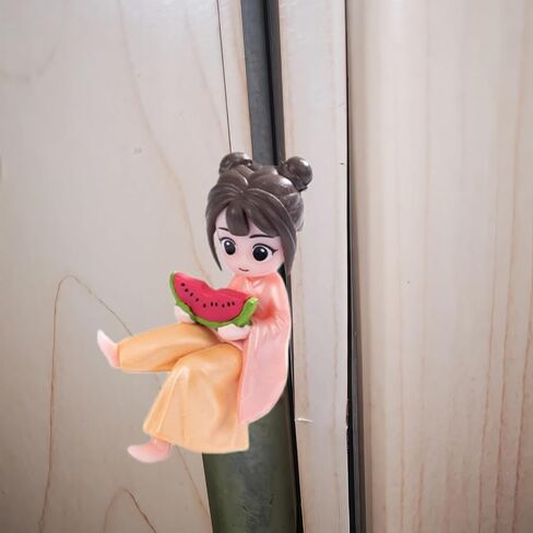 Hinge Heads Decorative Topper Set 1PCS, Home Decoration,Magnetic Hinge Head Toppers Door Hinge, Cute Mini Creative Retro Yellow Girl Eating Watermelon, Resin Ornament in Kuwait