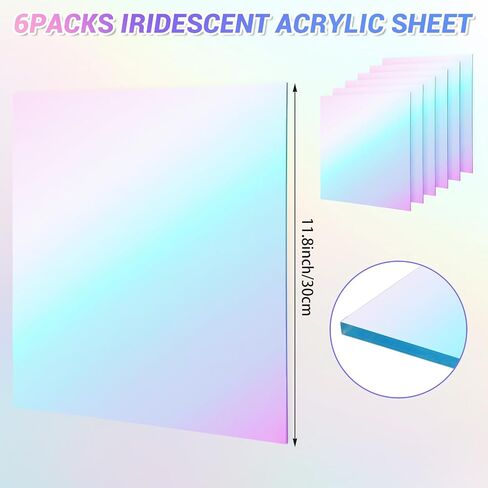 JMIATRY 8PCS Iridescent Acrylic Sheet 12x12IN, 3mm Thick, Plexiglass Panel | Iridescent Translucent, with Protective Film, Radiant Color Plexiglass Panel, For Laser Cutting, Lighting, DIY Projects in Kuwait