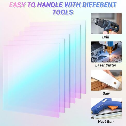 JMIATRY 8PCS Iridescent Acrylic Sheet 12x12IN, 3mm Thick, Plexiglass Panel | Iridescent Translucent, with Protective Film, Radiant Color Plexiglass Panel, For Laser Cutting, Lighting, DIY Projects in Kuwait