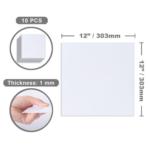 White High Impact Polystyrene Sheet 1mm Thick, 12x12 inch, Pack of 10 Matte Hard HIPS Plastic Board Panels for DIY Crafts by Mujoiny in Kuwait