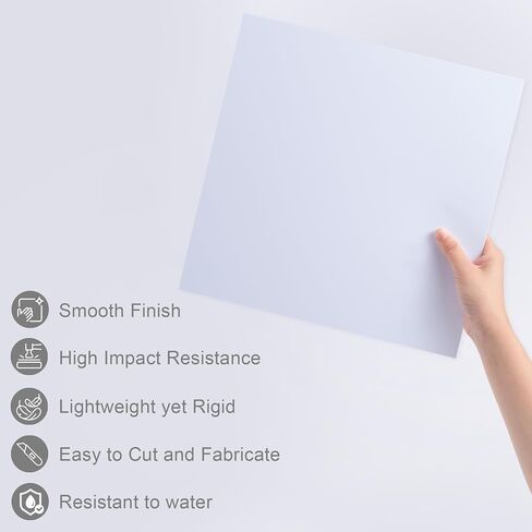 White High Impact Polystyrene Sheet 1mm Thick, 12x12 inch, Pack of 10 Matte Hard HIPS Plastic Board Panels for DIY Crafts by Mujoiny in Kuwait