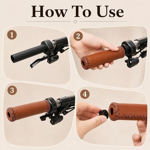 Comfort Bicycle Grips for Handlebars, 2Pcs Brown Leather Bike Handlebar Grips Vintage Beach Handlebar Cover Grip Fits Most 22.2mm (7/8") Bicycle Handlebar in Kuwait
