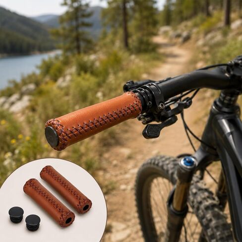 Comfort Bicycle Grips for Handlebars, 2Pcs Brown Leather Bike Handlebar Grips Vintage Beach Handlebar Cover Grip Fits Most 22.2mm (7/8") Bicycle Handlebar in Kuwait