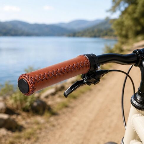 Comfort Bicycle Grips for Handlebars, 2Pcs Brown Leather Bike Handlebar Grips Vintage Beach Handlebar Cover Grip Fits Most 22.2mm (7/8") Bicycle Handlebar in Kuwait