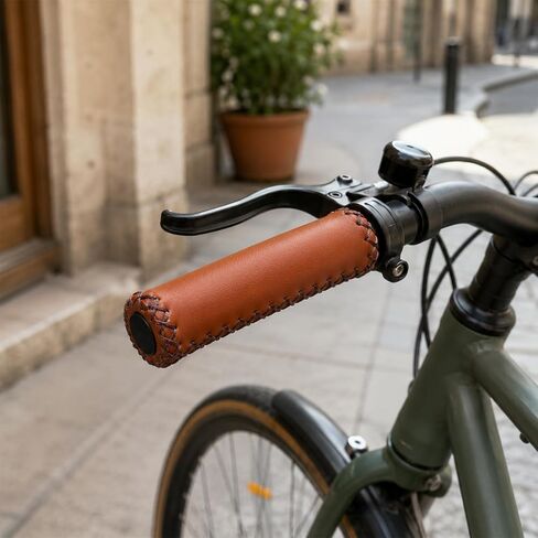 Comfort Bicycle Grips for Handlebars, 2Pcs Brown Leather Bike Handlebar Grips Vintage Beach Handlebar Cover Grip Fits Most 22.2mm (7/8") Bicycle Handlebar in Kuwait