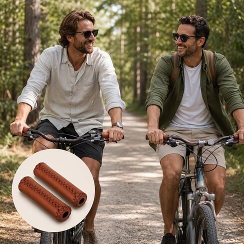 Comfort Bicycle Grips for Handlebars, 2Pcs Brown Leather Bike Handlebar Grips Vintage Beach Handlebar Cover Grip Fits Most 22.2mm (7/8") Bicycle Handlebar in Kuwait