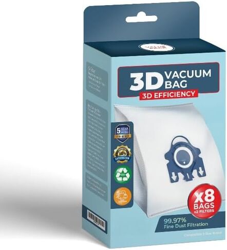 Compatible With Miele 10123210 Dust Bag, Type GN, 8 Bags & 2 Filters, White in Kuwait