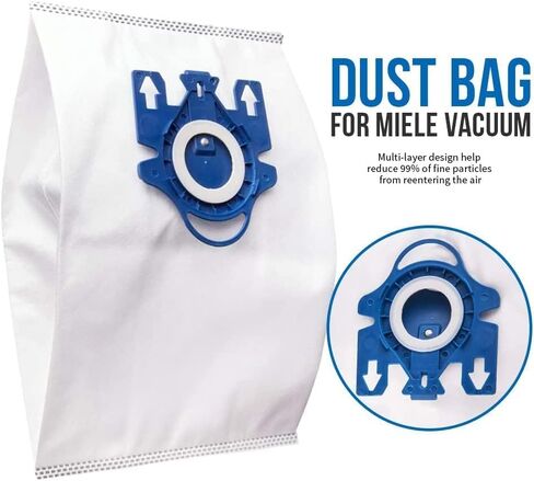 Compatible With Miele 10123210 Dust Bag, Type GN, 8 Bags & 2 Filters, White in Kuwait
