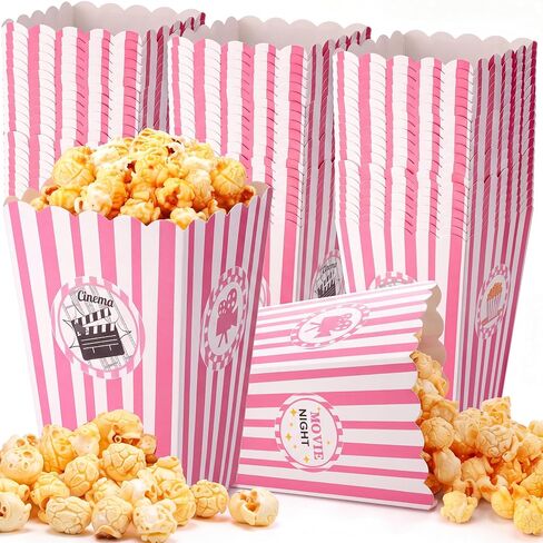 Vesici 100 Pcs Pink Movie Night Popcorn Containers Boxes Bulk 6.3 Inch Tall Large Pink Grease-proof Paper Buckets Bowls for Movie Nights Girls Night Party Carnival Party Decorations Favor Supplies in Kuwait
