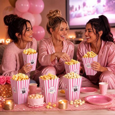 Vesici 100 Pcs Pink Movie Night Popcorn Containers Boxes Bulk 6.3 Inch Tall Large Pink Grease-proof Paper Buckets Bowls for Movie Nights Girls Night Party Carnival Party Decorations Favor Supplies in Kuwait