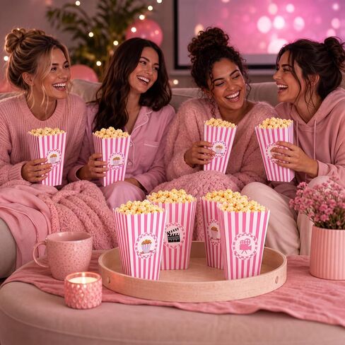 Vesici 100 Pcs Pink Movie Night Popcorn Containers Boxes Bulk 6.3 Inch Tall Large Pink Grease-proof Paper Buckets Bowls for Movie Nights Girls Night Party Carnival Party Decorations Favor Supplies in Kuwait