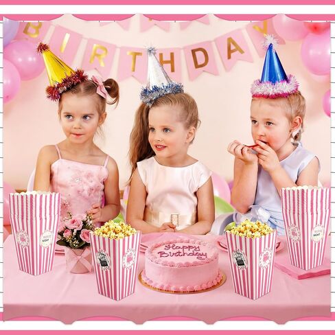 Vesici 100 Pcs Pink Movie Night Popcorn Containers Boxes Bulk 6.3 Inch Tall Large Pink Grease-proof Paper Buckets Bowls for Movie Nights Girls Night Party Carnival Party Decorations Favor Supplies in Kuwait