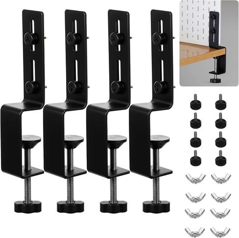 4 Pcs Desk Clamp, Pegboard Fixing Bracket Desktop Fixing Bracket, Office Game Home Desktop Accessories Brackets, Pegboard Organizer Metal Brackets (Black) in Kuwait