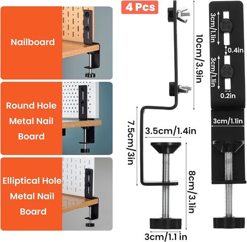 4 Pcs Desk Clamp, Pegboard Fixing Bracket Desktop Fixing Bracket, Office Game Home Desktop Accessories Brackets, Pegboard Organizer Metal Brackets (Black) in Kuwait