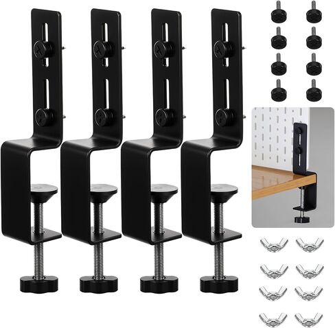 4 Pcs Desk Clamp, Pegboard Fixing Bracket Desktop Fixing Bracket, Office Game Home Desktop Accessories Brackets, Pegboard Organizer Metal Brackets (Black) in Kuwait