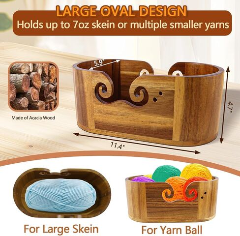 Yarn Bowl for Crocheting, Large Acacia Wood Crochet Bowl with Lid for Yarn Storage, Handmade Wooden Wool Ball Holder for Knitting, Crocheting Gifts for Knitters Crochet Lovers Enthusiasts in Saudi Arabia